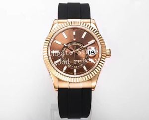 Reloj para hombre de 42 mm Automático Cal.9002 Relojes para hombre Sky Rose Gold Zona horaria múltiple 9001 Ring Command 336238 Dweller Correa de caucho 336235 Relojes de pulsera