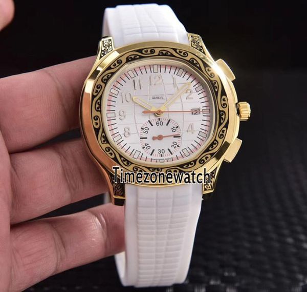 42 mm New Sport Aquanaut 18k Jaune Gol Vintage Gravure de gravure 5968A001 Texture blanche Cadran pour hommes Automatique Watch White Rubber Tim6759844