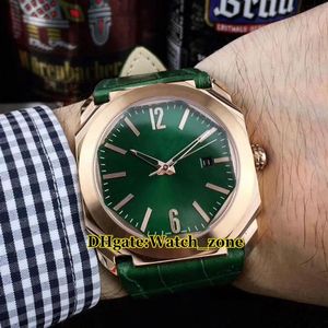 42 mm Octo 101963 101964 Dial verde Reloj automático para hombre Correa de cuero verde de oro rosa Relojes de pulsera nuevos baratos de alta calidad 237S