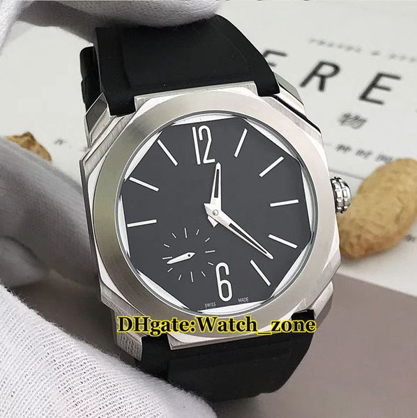 42mm Octo Finissimo 102028 Cadran Noir Automatique Montre Homme Indépendant Second Hand Silver Case Bracelet Caoutchouc Pas Cher Nouvelles Montres De Haute Qualité