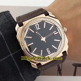 42 mm octo ultranero 102039 Black Dial Swiss Quzrtz Mens Watch Rose Gold Case Diamond Membel High Quality New Gents Wrist Wrists243E