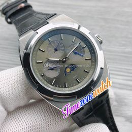 42mm Overseas Horloges Perpetual Calendar Moon Phase 4300V / 120G 4300V Gray Dial Miyota 8215 Automatische Herenhorloge Stalen Case Lederen StrapTimeZonewatch E153