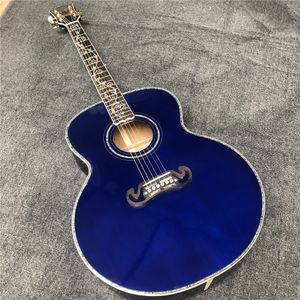 43 inch blauwe Jumbo body akoestische gitaar SJ model esdoorn body massief sparren bovenblad folk gitaar wijnstok inleg