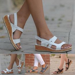 43 Sandalias de talla grande para mujer, calzado de verano con cuña de tacón bajo, plataforma informal, calzado con punta abierta a la moda para mujer 84041