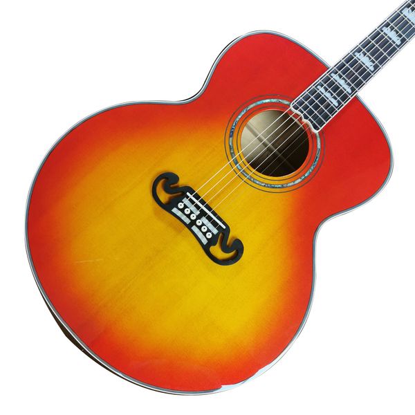 Guitarra acústica J200 de arce flameado Sunburst, abeto de madera maciza, gabinete grande de 43