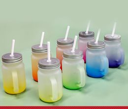 430 ml Sublimatie Glas Mason Jar met handgreepgradiëntglas tuimelaars Thermische overdracht waterfles kleurrijke gesublimeerde bekers SN4525