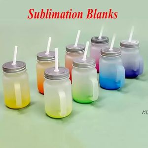 430ml Sublimatie Glas Mason Jar met Handle Gradiënt Glas Tumblers Thermische Transfer Fles Kleurrijke Sublimated Cups door SEA SXA16