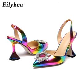 432 Vestido de arcoiris Pombas de color Eilyken Sandalias Mujeres Punteado Toe Sun Tisos High Heeding Spike Heel Slingback Zapatos 230822 C