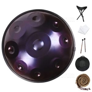 432HZ handpan tambour 9 tons 18 pouces G mineur ciel étoilé violet acier langue tambour méditation yoga musique tambour instrument tambor cadeau