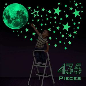 435 stks / set 3D Bubble Lichtgevende Sterren Dots Muursticker Kinderkamer Slaapkamer Woondecoratie Sticker Glow in The Dark DIY Stickers 210310