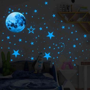 435 pcs / set Luminous Moon Stars dots Sticker mural enfants chambre salon décoration de la maison décalcomanies Glow in the dark Stickers 211112