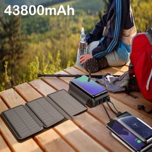 43800 mAh Zonne-energiebank Snelle Qi Draadloze oplader Powerbank voor iPhone 13 Samsung Huawei Xiaomi PD 20 W Snel opladen Powerbank