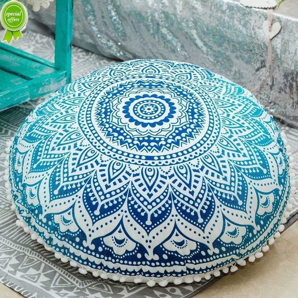 43 CM ronde Mandala taie d'oreiller Style ethnique taie d'oreiller bohème méditation housse de coussin fleur imprimé Pouf rétro Boho Pouf