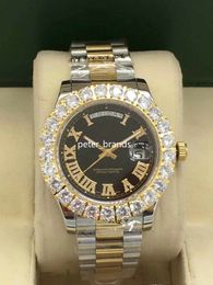 43mm Big Diamond Case horloge Automatisch uurwerk horloge Mannen Multi-Color Dial Two Tone 316 Roestvrij Band prong set Horloge Gratis Bezorging