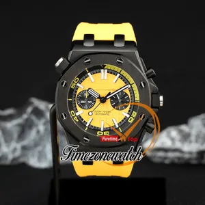 43mm Plongée Nouveau Chronographe À Quartz Montre Pour Homme Cadran Texture Jaune Marqueurs De Bâton PVD Boîtier En Acier Noir Bracelet En Caoutchouc Chronomètre Montres Pour Hommes Timezonewatch Z21d