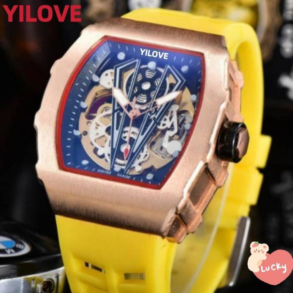 Montre mécanique automatique pour hommes, 43MM, entièrement en acier inoxydable, horloge lumineuse, rouge, bleu, jaune, bracelet en caoutchouc, classique, étanche, style sport