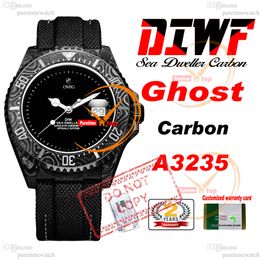43 mm Dweller Sea Ghost Carbon A3235 Automatic Homme Watch Diwf V3 Black Down Nylon Strap Super Edition Même carte de série Puretime Reloj Hombre Montre Homme Ptrx
