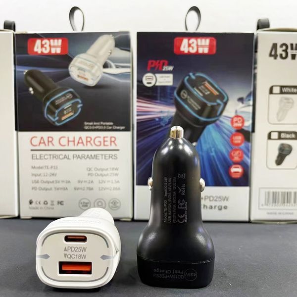 Adaptador de corriente USB de 43 W Doble U multiacuerdo Pequeño y portátil QC3.0 18 W PD3.0 25 W Cargador rápido para automóvil Enchufe de pared eléctrico rápido tipo c para Samsung iPhone 13 12 11Pro