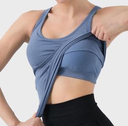 44 Yoga Top Women Tank Sans manches avec un soutien-gorge rembourré Slim Fit Running Workout Vest Athletic Sport T-shirt Solid Fitness Exercise Exercice Gym Clothing3921105