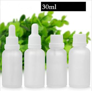 440pcs lote de 30 ml botella de gotero de vidrio esmerilado con gotera blanca transparente de aceite esencial ebotellas de jugo con 4 tipos de tapa en stock