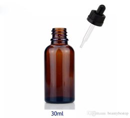 440 stks / partij Lege Glas Aromatherapy Fles 30 ml Amber Essentiële Oliën Fles met Oogdruppelaar Zwart Wit Kinderdop