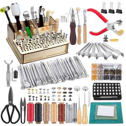 447 pièces et fournitures avec instructions, kit, porte-outils de maroquinerie, outils d'estampage artisanal, perforatrice, fabrication de selle de travail du cuir