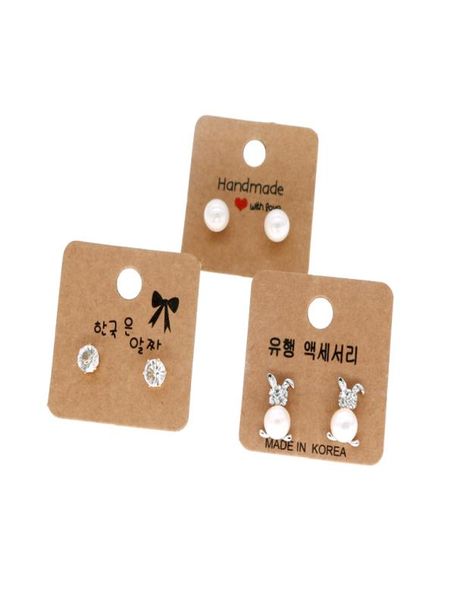 44cm 500pcs Kraftwhite Paper Ear Stud Hang Tag Bijoux Carte d'affichage Oreille d'oreille Kraft Paper Tags2153182