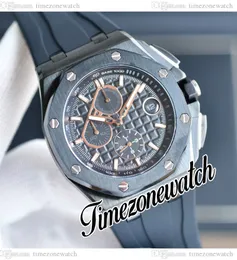 44 mm 26405CE quartz chronograaf herenhorloge 26405 zwarte getextureerde wijzerplaat PVD zwarte stalen kast rubberen band stopwatch nieuwe horloges Timezonewatch E244C3