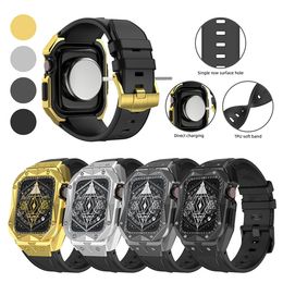 Funda protectora de parachoques para Apple Watch Band 44mm 45mm Hombres Rugged Sport TPU Watch Band Case para iWatch Series 4 5 6 7 SE