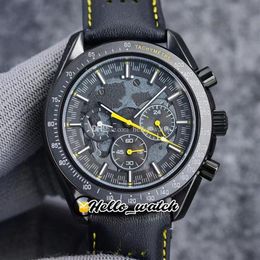 Relojes de edición conmemorativa Apollo de 44 mm Dark Side Moon 311 92 44 30 01 001 Reloj cronógrafo de cuarzo para hombre PVD Cuero de acero negro 2470