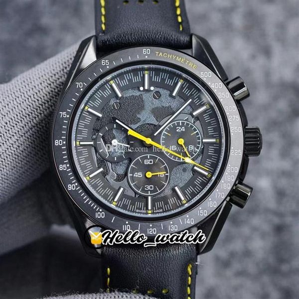 Relojes de edición conmemorativa Apollo de 44 mm Dark Side Moon 311 92 44 30 01 001 Reloj cronógrafo de cuarzo para hombre PVD Cuero de acero negro 318G