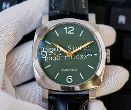 44mm Cadran Vert Montres Hommes Montre Hommes Automatique P.9001 Mouvement Mécanique 1056 VS Bracelet En Cuir Noir Bande Pam Firenze VSF Saphir Date Automatique Montres-bracelets en acier