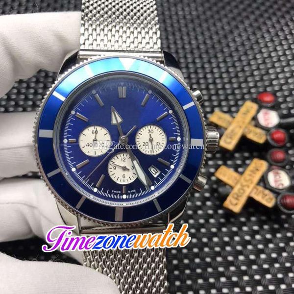 44mm II B01 Date AB0162161C1A1 Japon Quartz Chronographe Montre Homme Cadran Bleu Blanc Sous Cadran Acier Inoxydable Bracelet Maille Chronomètre Montres Timezonwatch E05B (5)