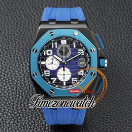 44 mm nouveau chronographe à quartz montre pour homme 26405 cadran texture bleu fumé marqueurs de bâton PVD boîtier en acier noir chronomètre en caoutchouc bleu montres pour hommes Timezonewatch Z18a