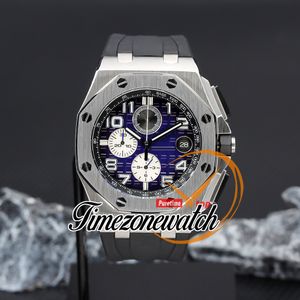 44mm nouveau chronographe à quartz montre pour homme 26405 cadran bleu fumé boîtier en acier chronomètre en caoutchouc noir montres pour hommes Timezonewatch Z18b