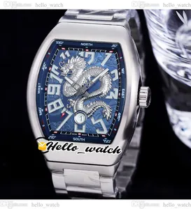 44mm Vanguard V45 Automatique Montre Homme 3D Dragon King Cadran Bleu Bracelet En Acier Inoxydable Nouvelles Montres HelloWatch HWFM E242C2