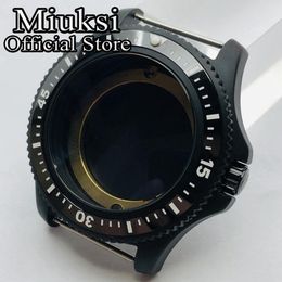 44mm horloge Case Black PVD Ceramic Bezel Fit ETA2836 Miyota 8205 8215 812A Mingzhu DG2813 3804 Seagull ST1612 Beweging