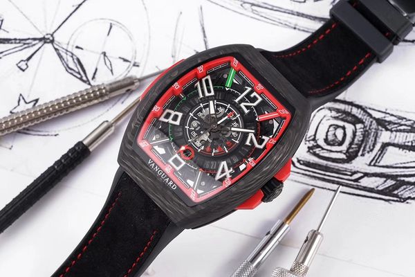 Reloj de 44 mm x 53,5 mm V45 MÉXICO EDICIÓN LIMITADA Racing Carbon CALIDAD SUPERIOR Esqueleto automático hombres reloj de pulsera deportivo NH35A