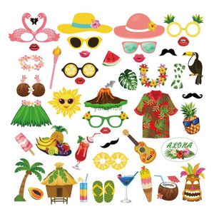 44X Drôle Anniversaire Photo Booth Props DIY Décoration Hawaii Été Plage Lunettes Masque Photobooth Prop Baby Shower Party Supplies L230626