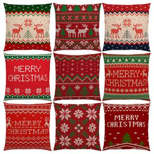 45 * 45 cm / 17.7 * 17.7 pulgadas Funda de almohada de Navidad Elk Sofá Cojín Funda de lino Cama Funda de almohada Decoración para el hogar Silla Cojines de coche Fundas Decoración de fiesta JY0719