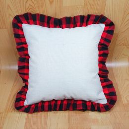 45 * 45 cm Blank Sublimation Oreillers Case DIY Coussin en lin thermique Coussin Couvre Tartan Plaid Taies d'oreiller en dentelle Décoration de la maison M3666