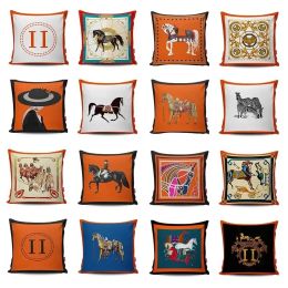 45 * 45cm de concepteur de concepteurs de concepteurs d'oreillers orange coussin couvre-couverture de cheval fleur d'oreiller imprimée