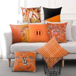 45 * 45 cm de taie, couvercle de coussin de la série orange, coussin de siège, taie d'oreiller imprimé de fleurs de cheval, chaise de maison, décoration canapé, taie d'oreiller carrée