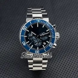 45,5 mm AQUIS 01 771 7743 4185 VK Cronógrafo de cuarzo Reloj para hombre Esfera azul Pulsera de acero inoxidable Bisel de cerámica Cronómetro BALLENA AZUL Nuevo