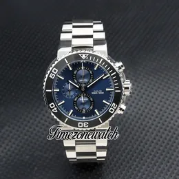 45,5 mm AQUIS 01 774 7743 4155-07 8 24 05PEB VK Cronógrafo de cuarzo Reloj para hombre Esfera azul Pulsera de acero inoxidable Bisel de cerámica Cronómetro Nuevos relojes Reloj de zona horaria Z02a