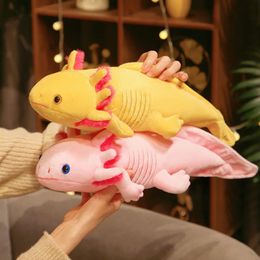 45-80 cm Kawaii Kleurrijke t Knuffel Gevuld Leuke Axolotl Salamander Fuzzy Pluche Vis Sussen Lang Kussen Kussen Kids Gift 240130