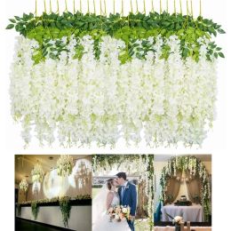 Guirlande de fleurs de glycine artificielles en soie, 45 pouces, fausse plante en rotin, guirlande de vigne suspendue pour décoration de fête de mariage à domicile