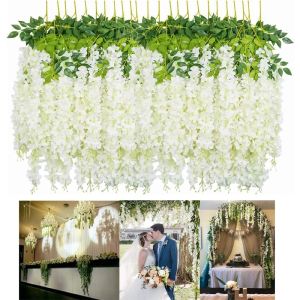 Guirlande de fleurs de glycine artificielles de 45 pouces, guirlande suspendue de Ratta en soie, décoration de fête de mariage à domicile
