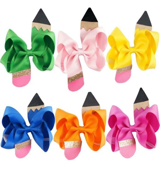 45 pulgadas Niñas Arcos horquillas niños lápiz Arcos clip para el cabello lentejuelas cinta de grosgrain Arcos pasadores para niños chirstmas accesorios para el cabello 7848178