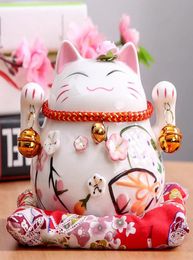 45 pouces maneki neko céramique chanceux chat décor intérieur ornements porcelains cadeaux commerciaux fortune cat argent box fengshi artisan y2001068258803